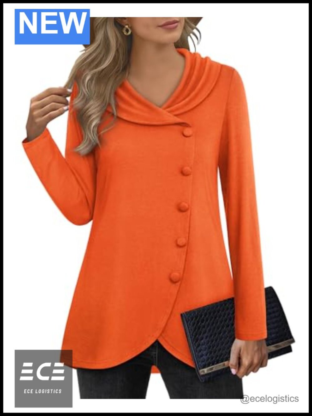 Womens Long Sleeve Tunic Sweatshirt Tulip Hem Button Pullover